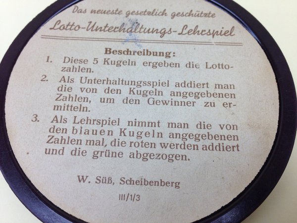 Altes Lottospiel aus Bakelit 5aus90 Scheibenberg
