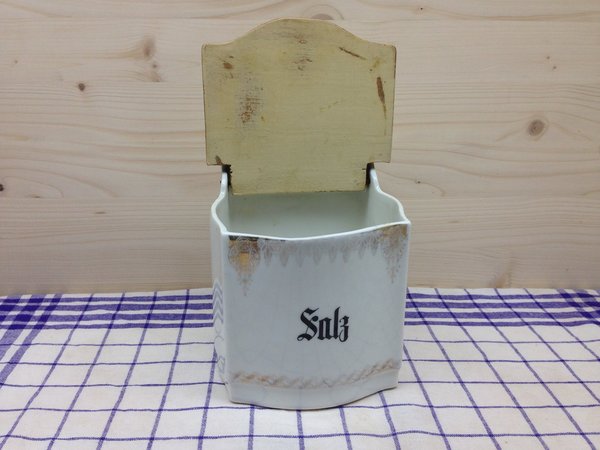 Alte Salz und Mehl Schütte aus Keramik