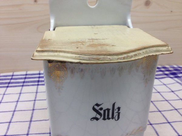Alte Salz und Mehl Schütte aus Keramik